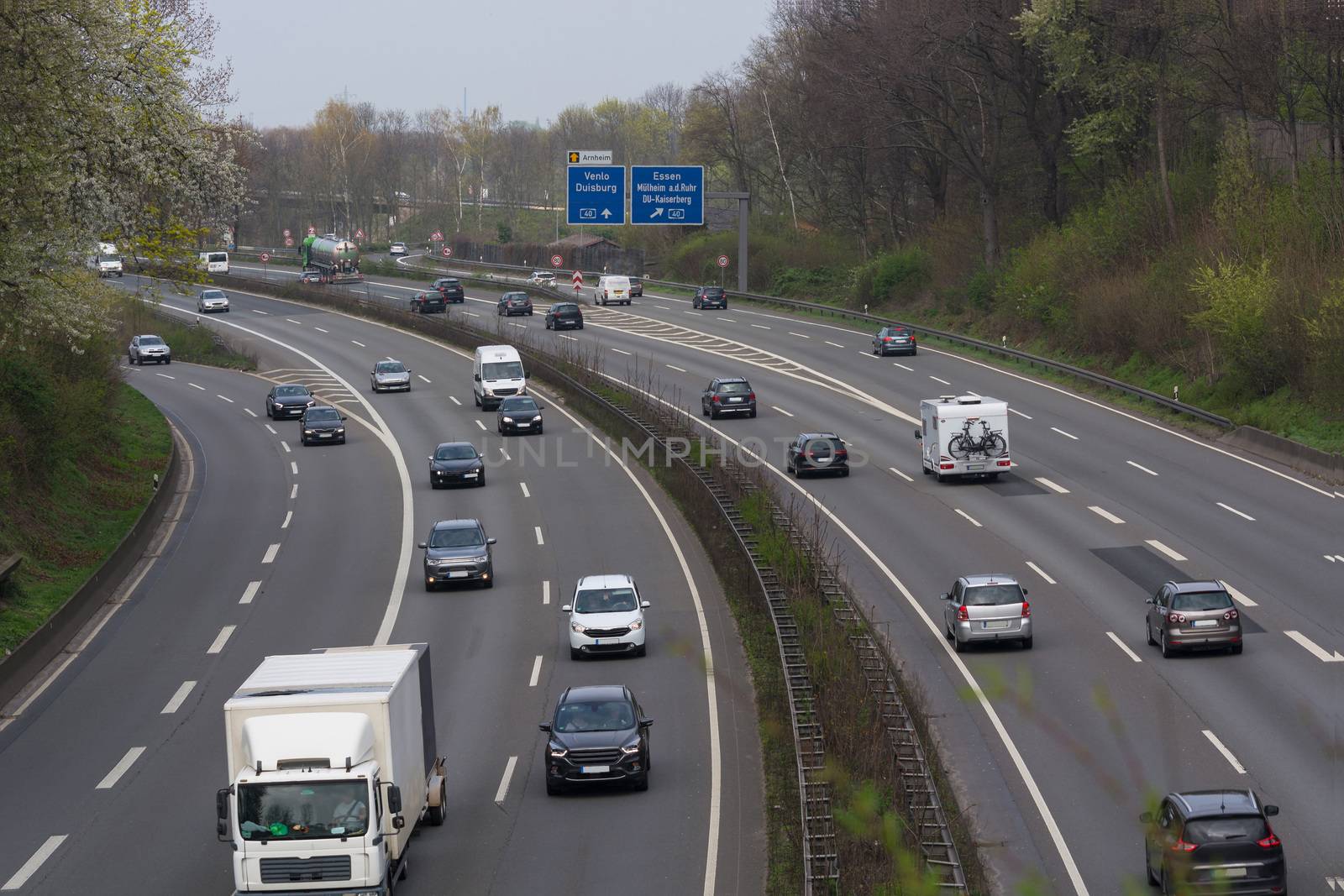 Cars on a german highway in after-work traffic