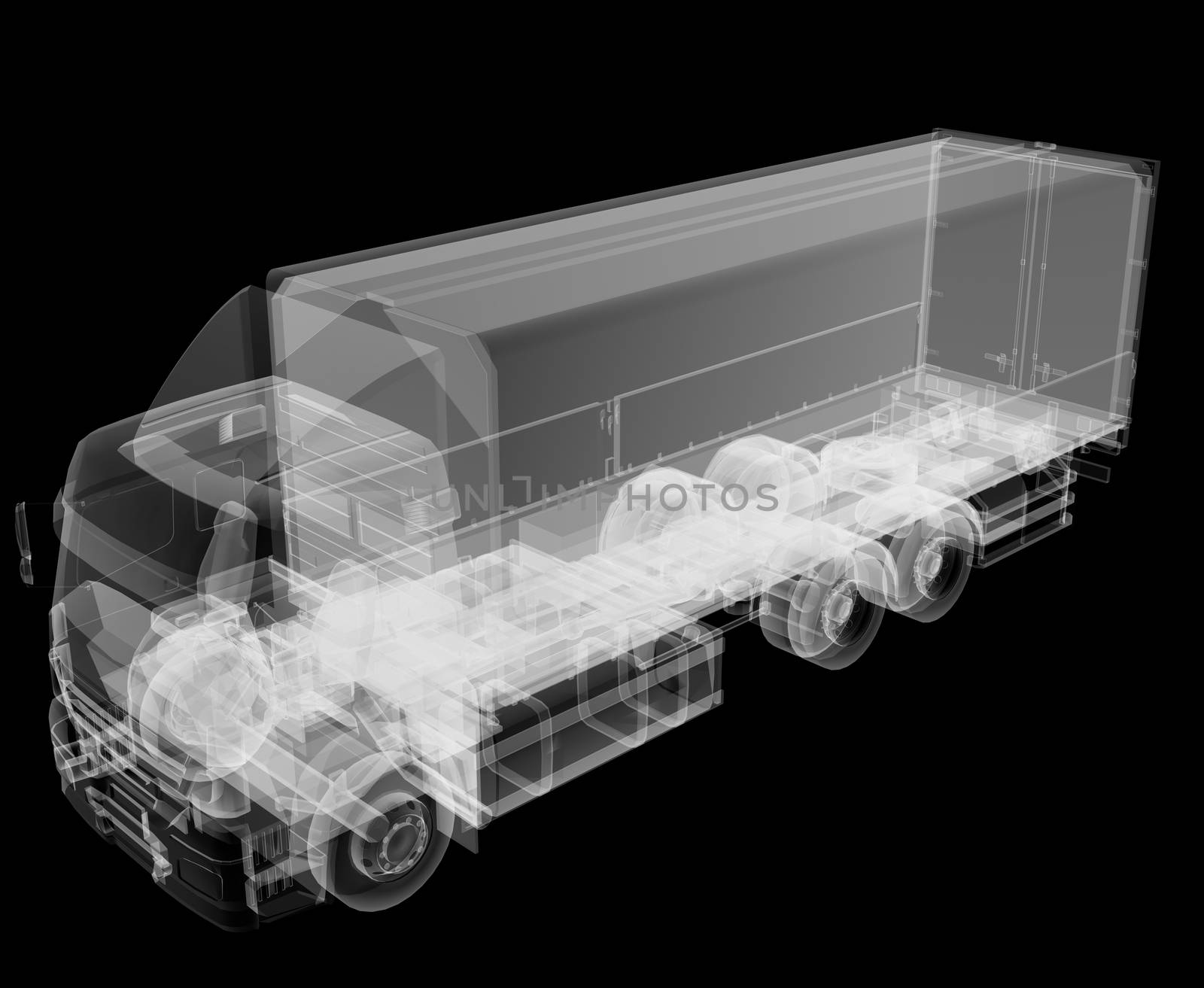 Truck x-ray on black background. 3D illustration