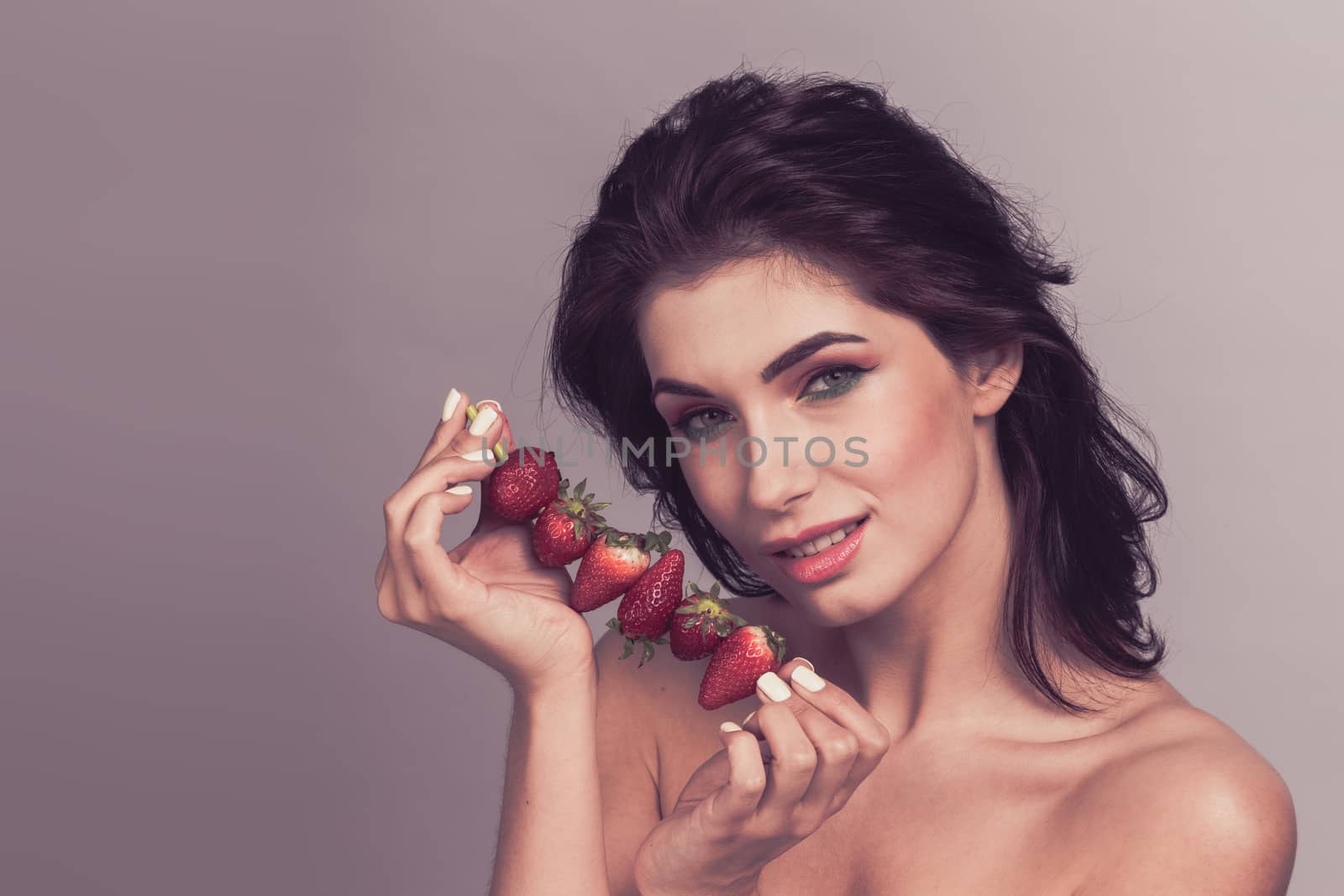 Woman with strawberry dessert by ALotOfPeople