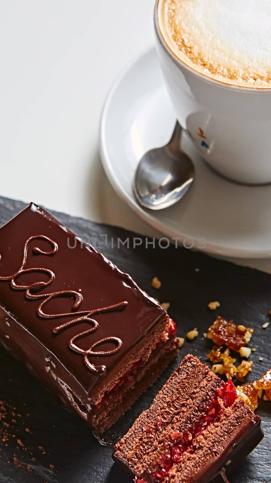 A piece of Sacher cake. Shallow dof