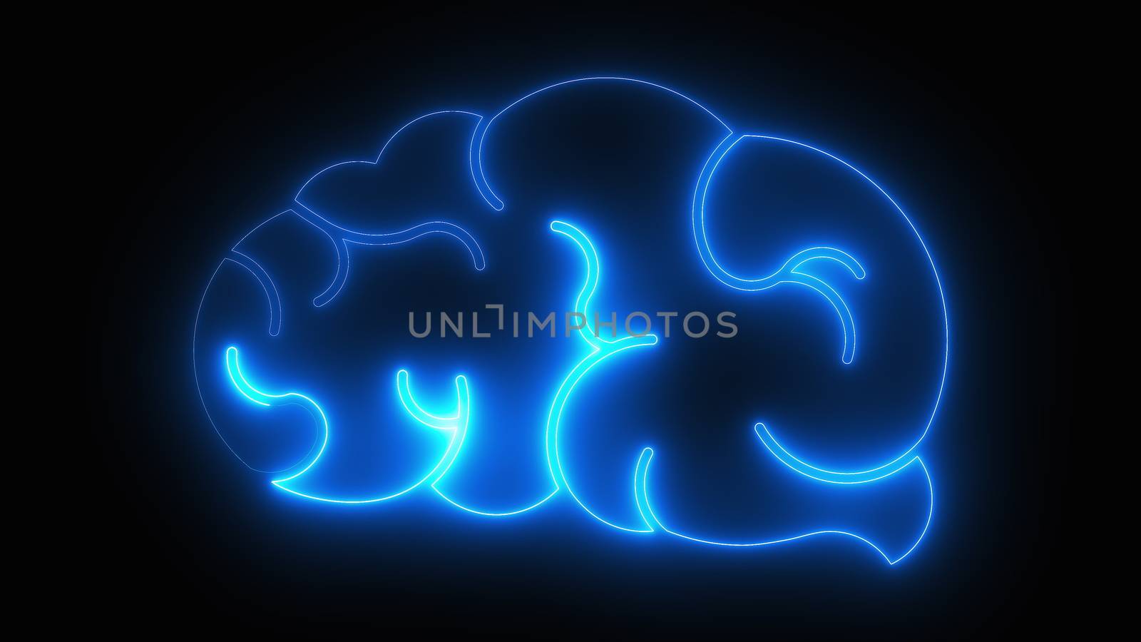 Computer generated icon of the brain with neon light running through the meanders. 3d rendering by nolimit046