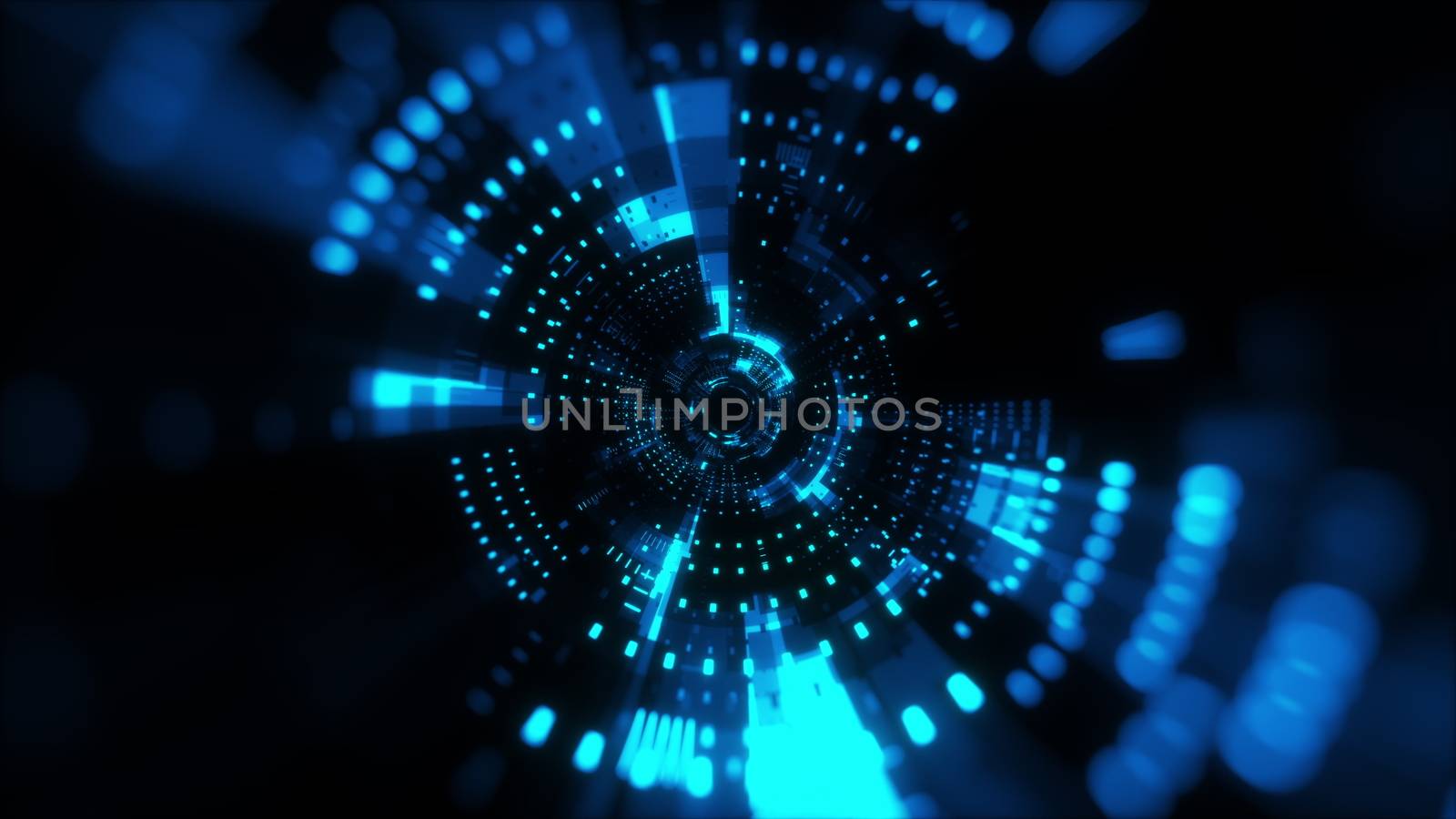 Fantastic abstract background of a cylindrical tunnel made of microchips. Computer generated 3d rendering