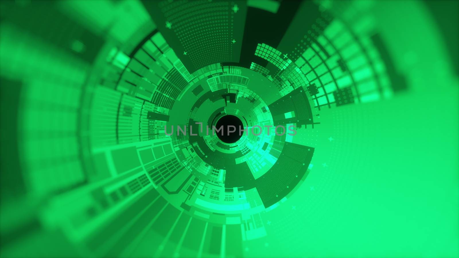 Abstract background of a cylindrical tunnel made of microchips. Computer generated 3d rendering by nolimit046