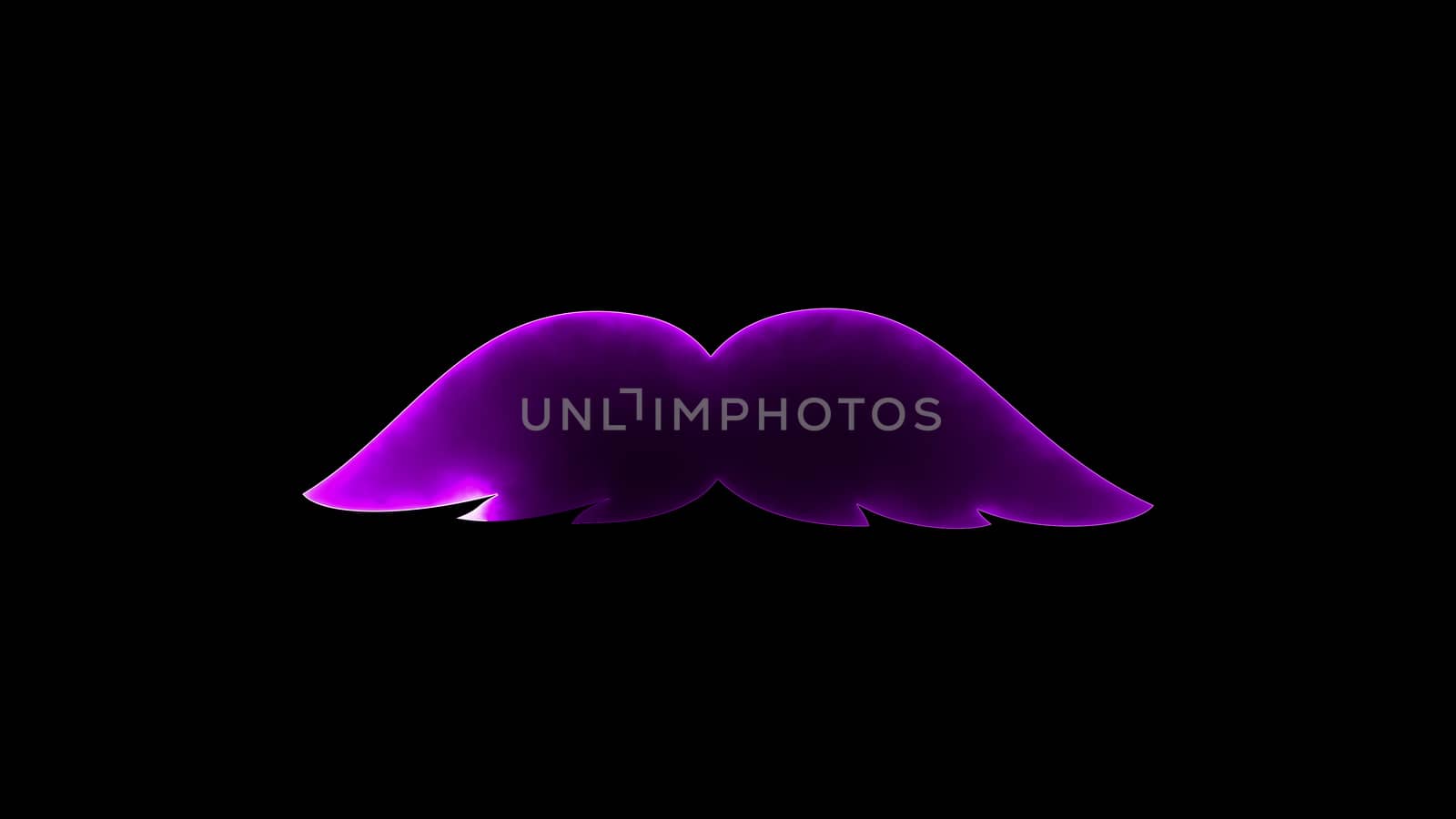 Computer generated abstract background with neon light draws a mustache shape. 3D rendering mustache icon of luminous shiny lines