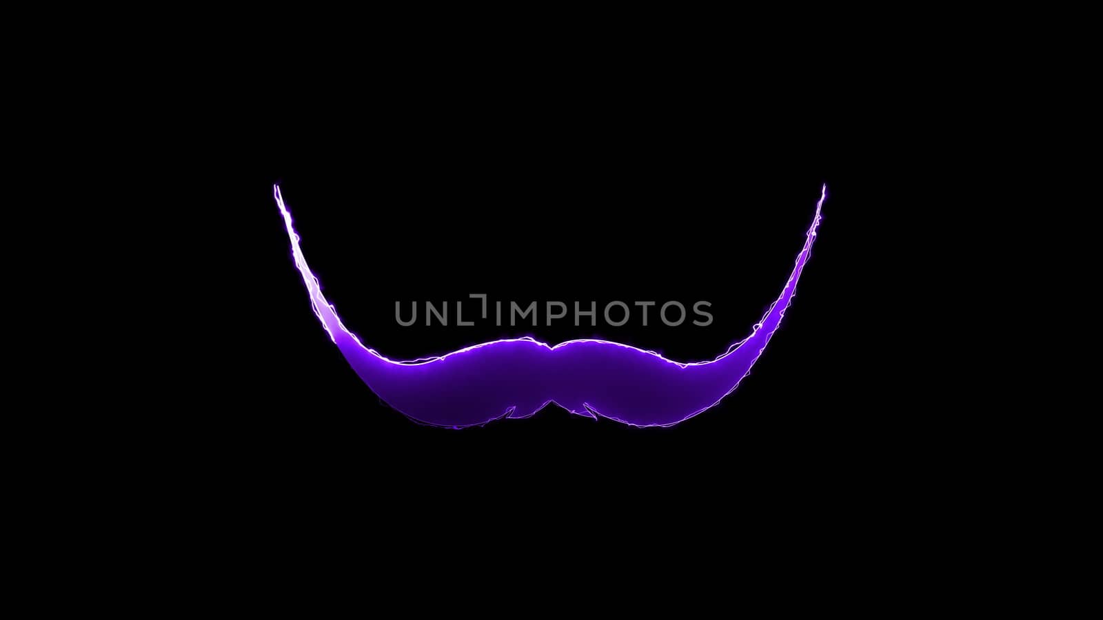 Computer generated abstract background with neon light draws a mustache shape. 3D rendering mustache icon of luminous shiny lines