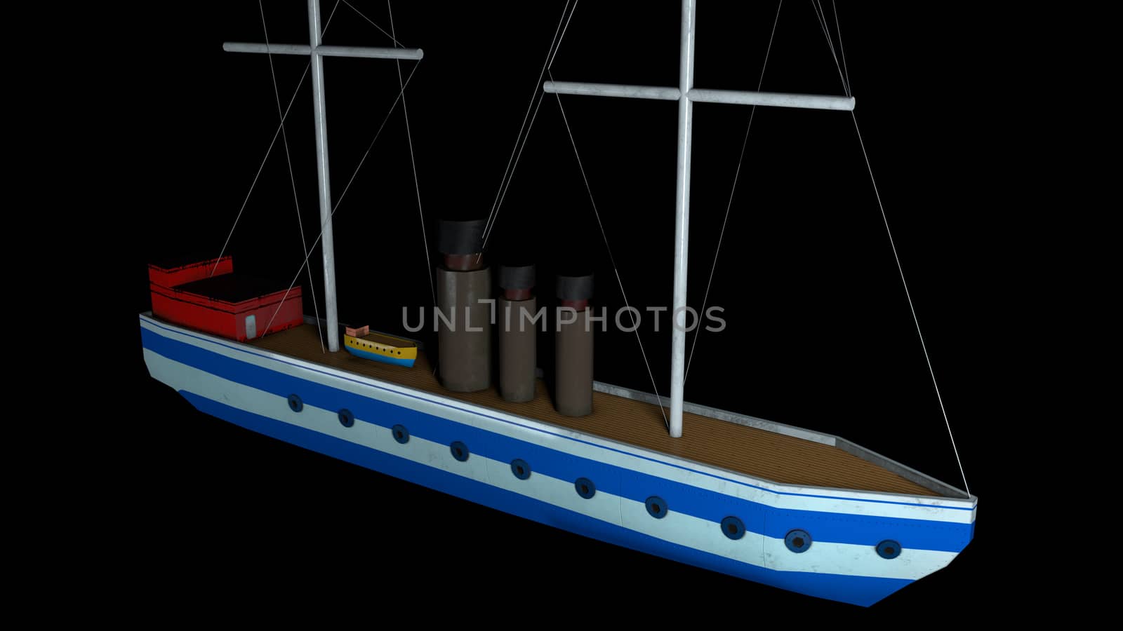 Computer generated simple boat layout on a black background. High quality 3D render by nolimit046