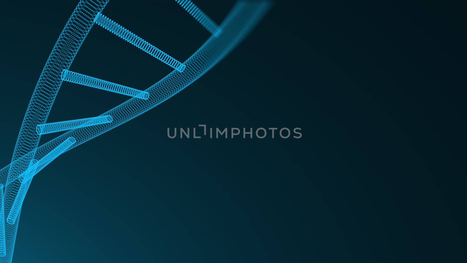 Abstract 3d background with molecule of DNA with many dots, science concept, futuristic computer generated backdrop