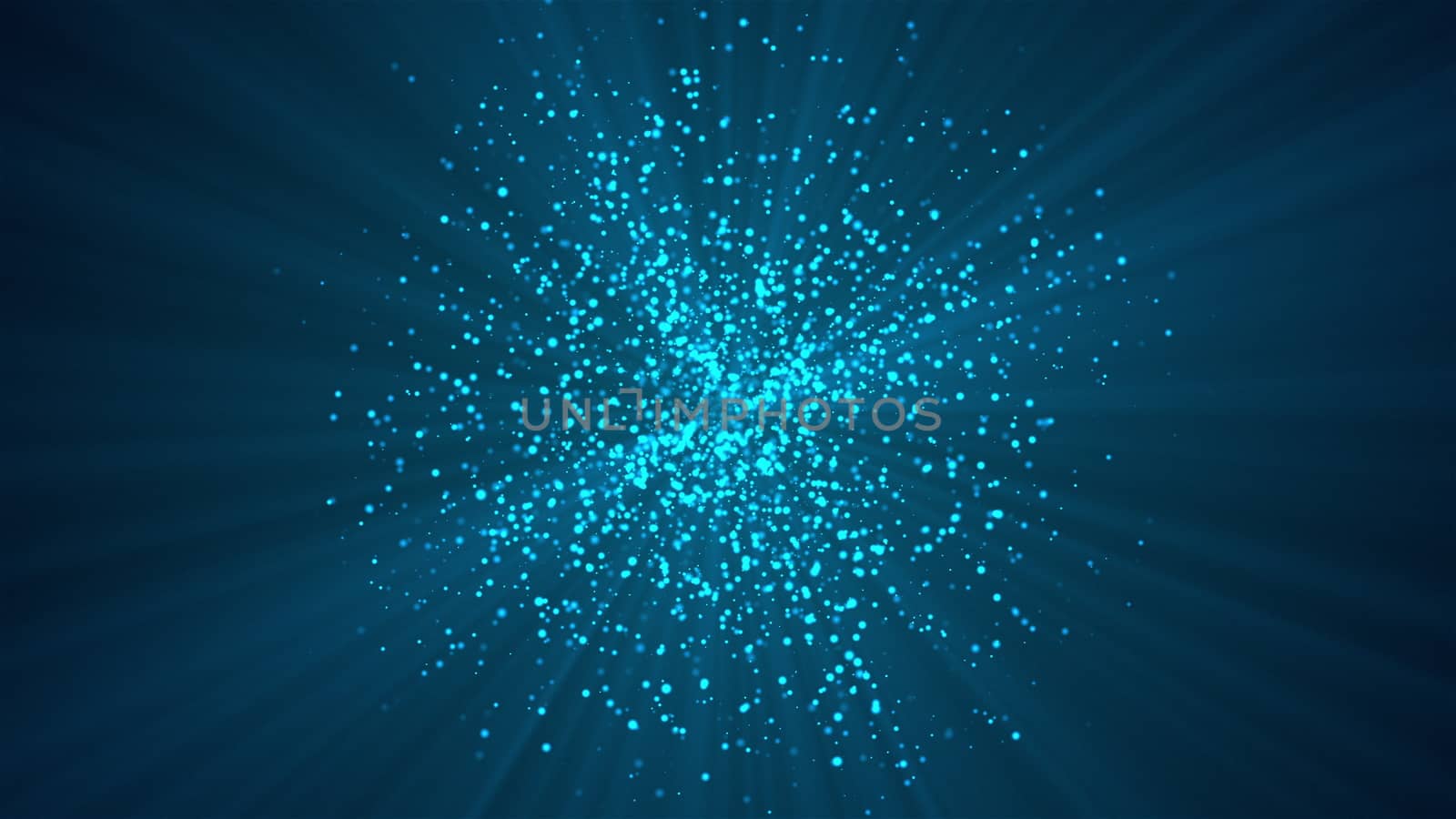 Many abstract small blue particles in sphere shape in space, computer generated abstract background, 3D rendering