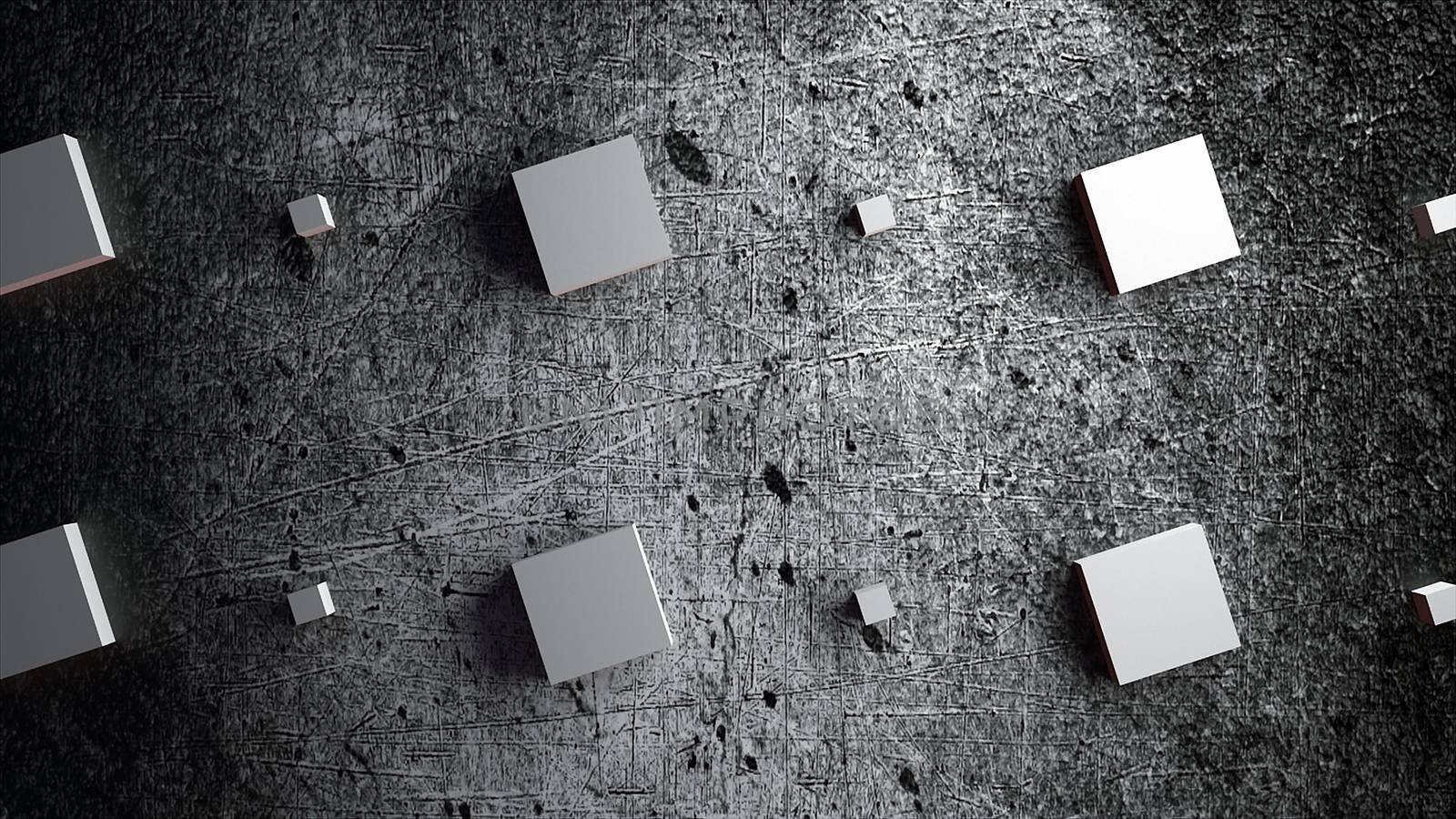 Computer generated rows of large and small cubes on a gray grunge background, 3d rendering
