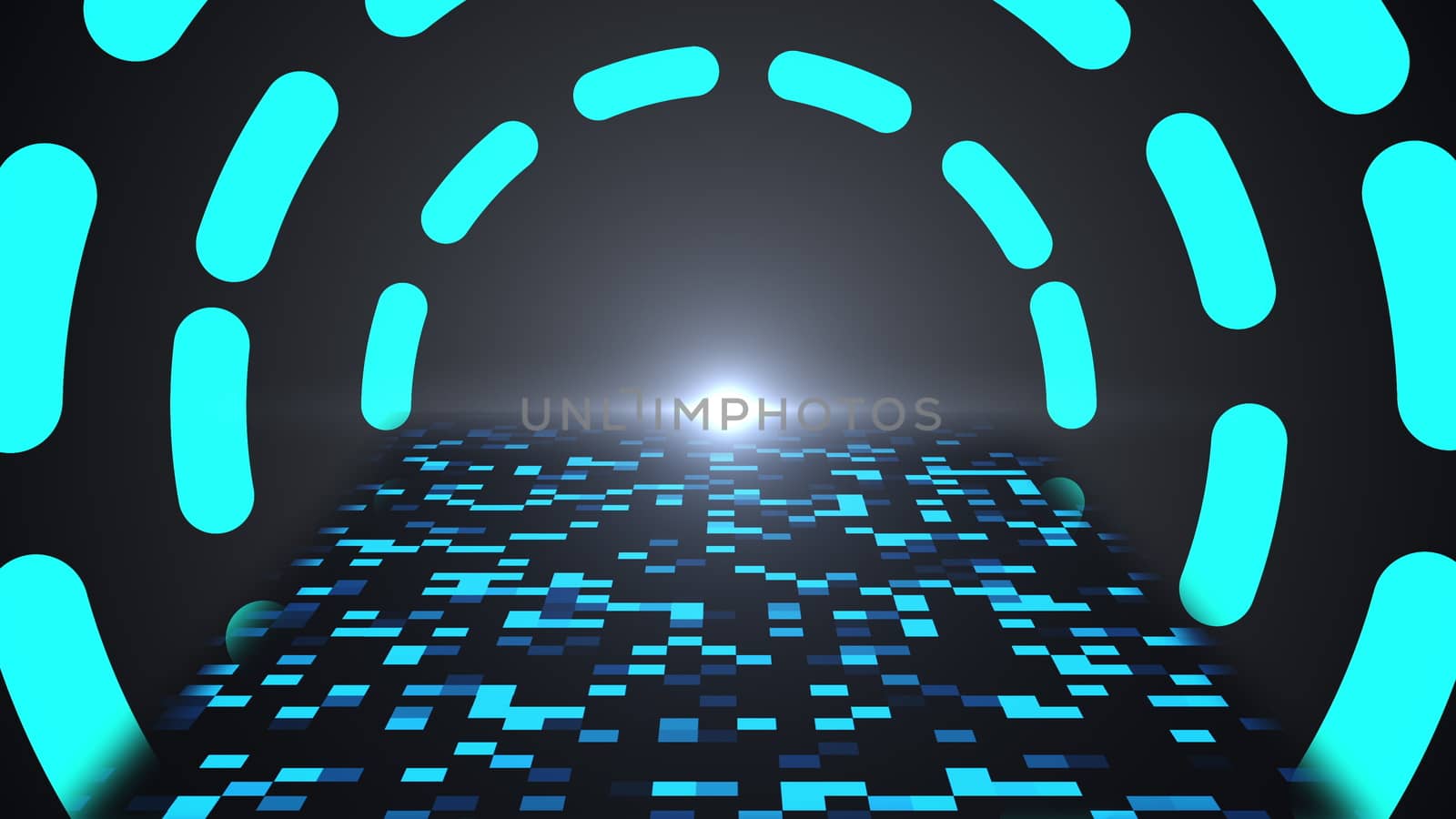 3d abstract technology - way, tunnel and sun, modern background, computer generated