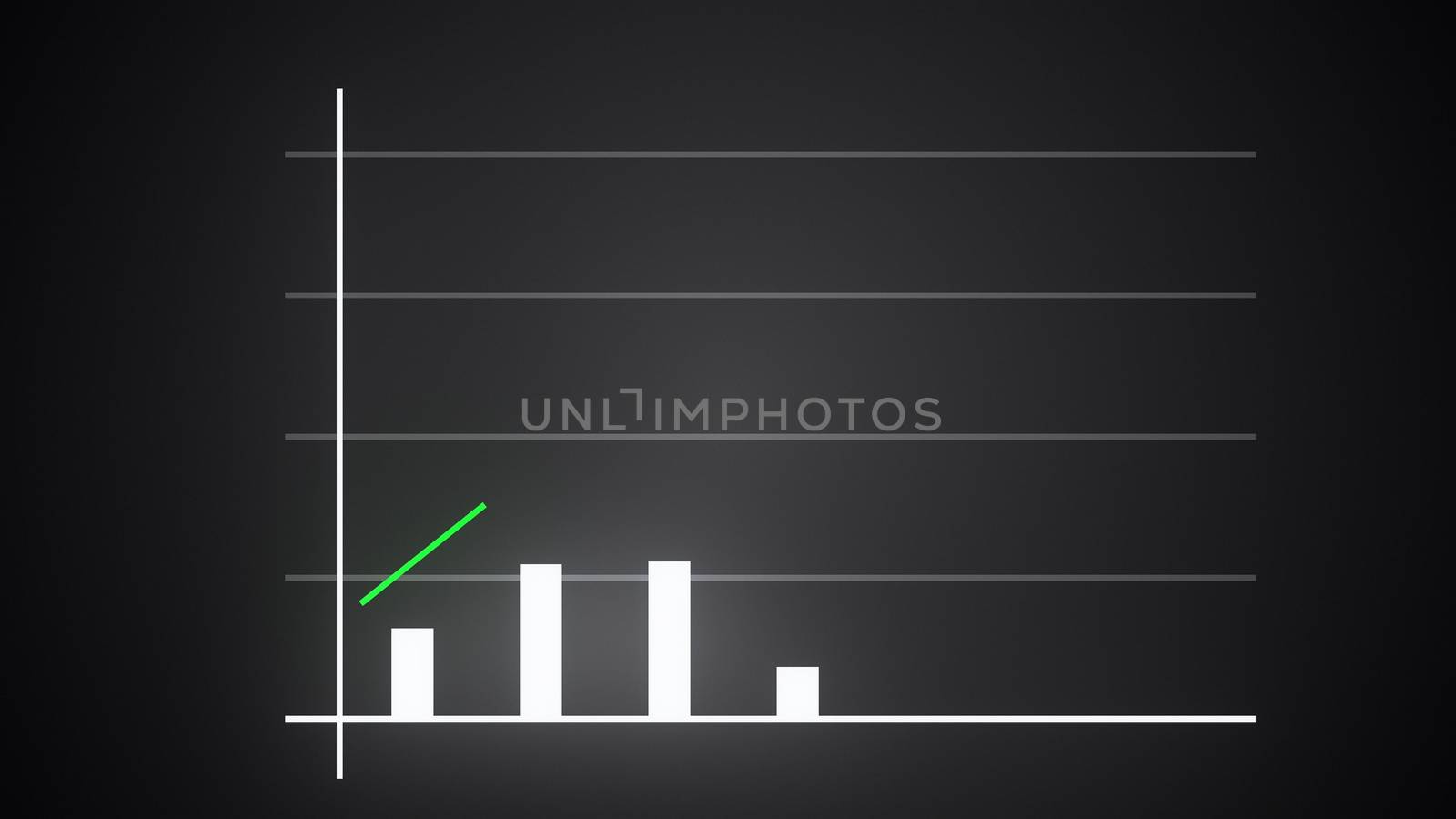 Growing bar graph with rising arrow, financial forecast graph, 3d render computer generated background