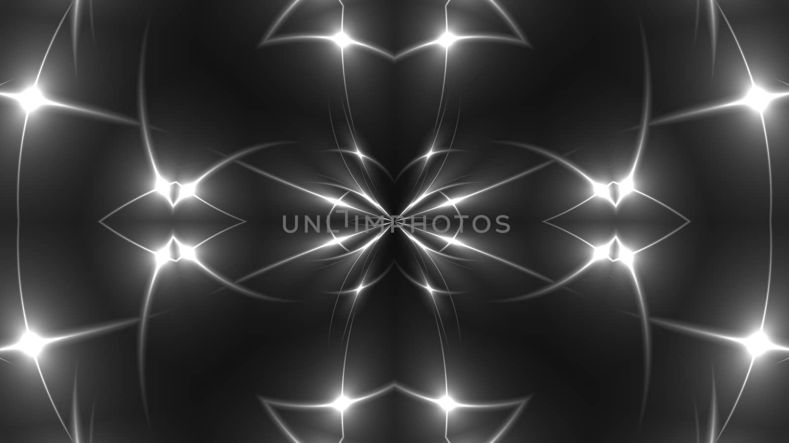 Abstract symmetry kaleidoscope - fractal lights, 3d rendering backdrop, computer generating background