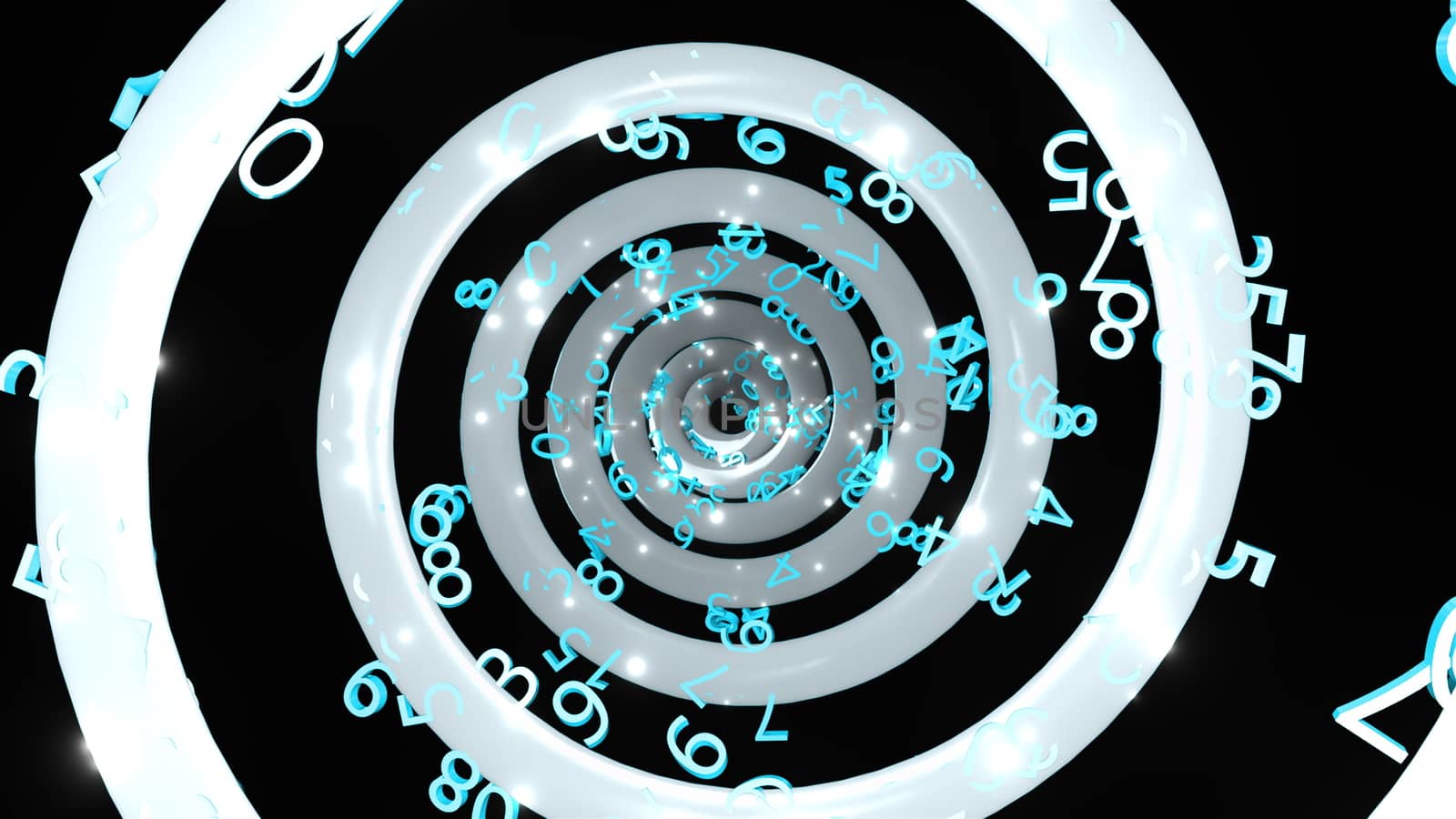 Time endless abstract spiral with many numbers, 3d render computer generated background by nolimit046
