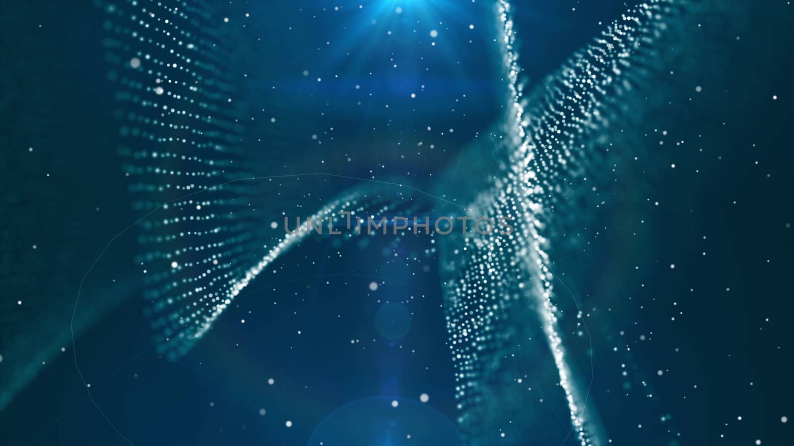 Dof particles, beautiful wavy surface with fabric effect, 3d rendering background, computer rendering abstraction