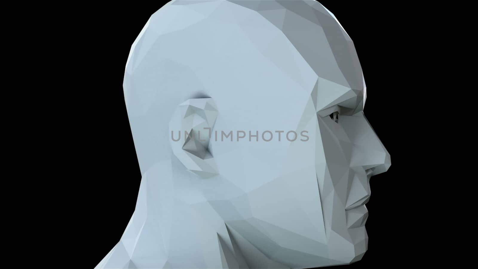 Low poly head, art objects, simple style in the space, 3d rendering computer generated background