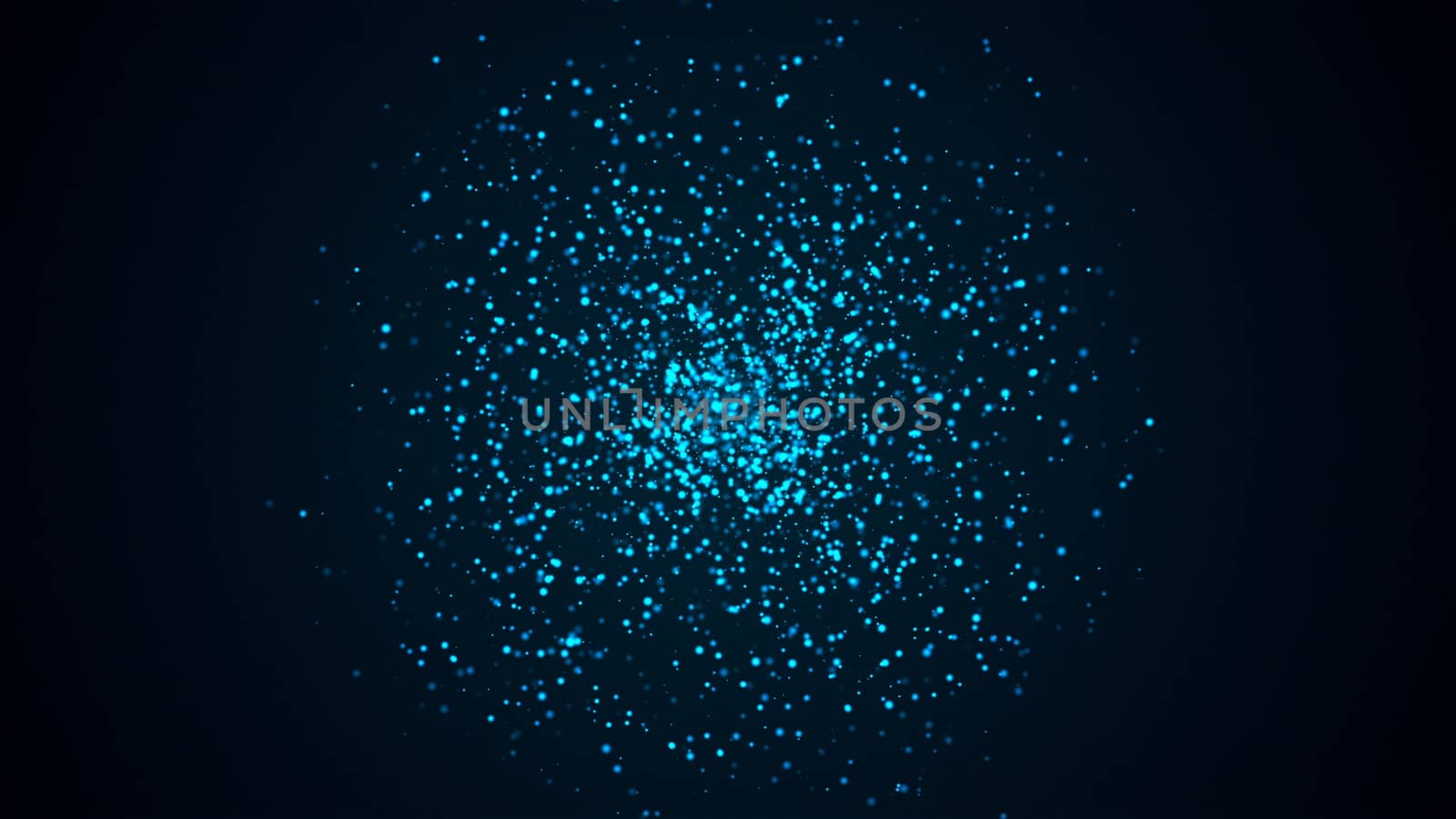 Many abstract small blue particles in sphere shape in space, computer generated abstract background, 3D rendering