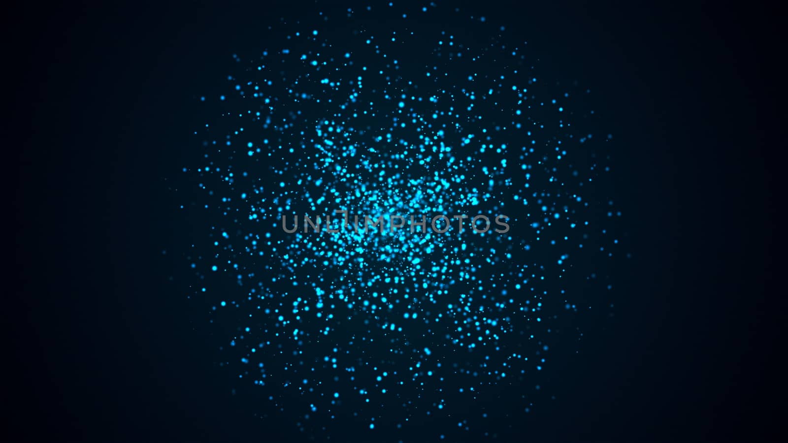 Many abstract small blue particles in sphere shape in space, computer generated abstract background, 3D rendering