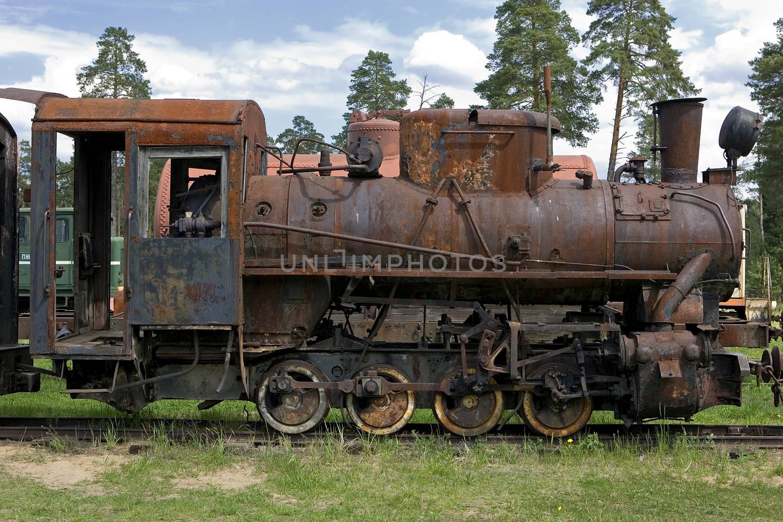 old steam train at a railway museum of Pereslavl, Russia