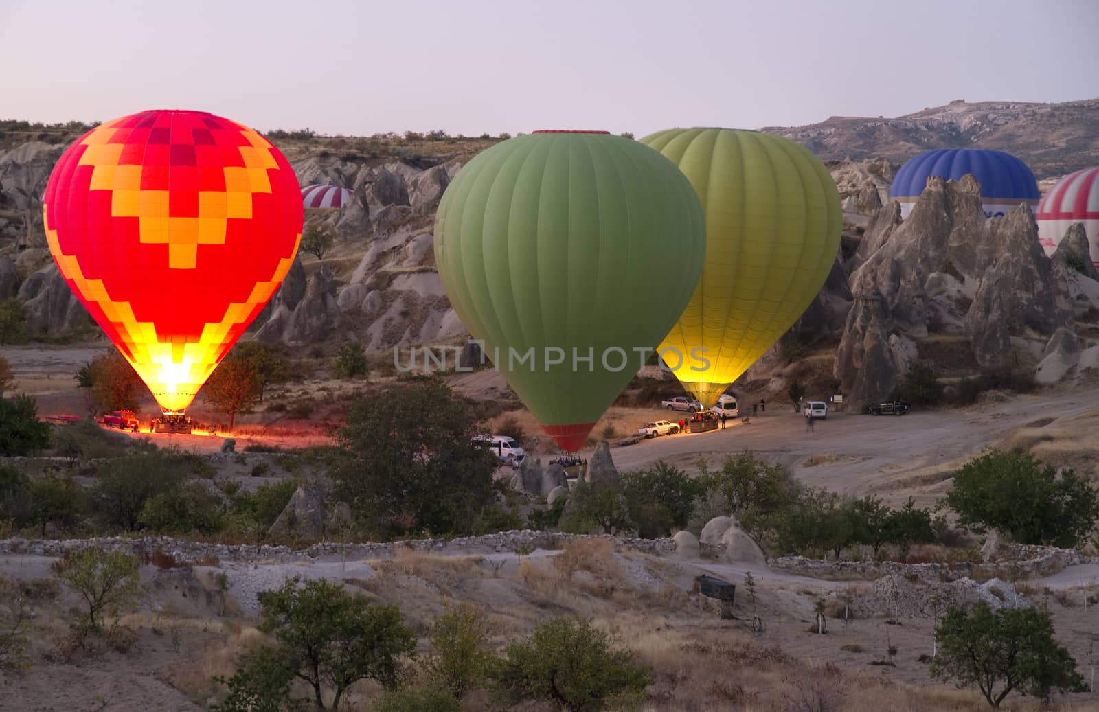 Hot Air Balloons over valley in Cappadocia, Turkey