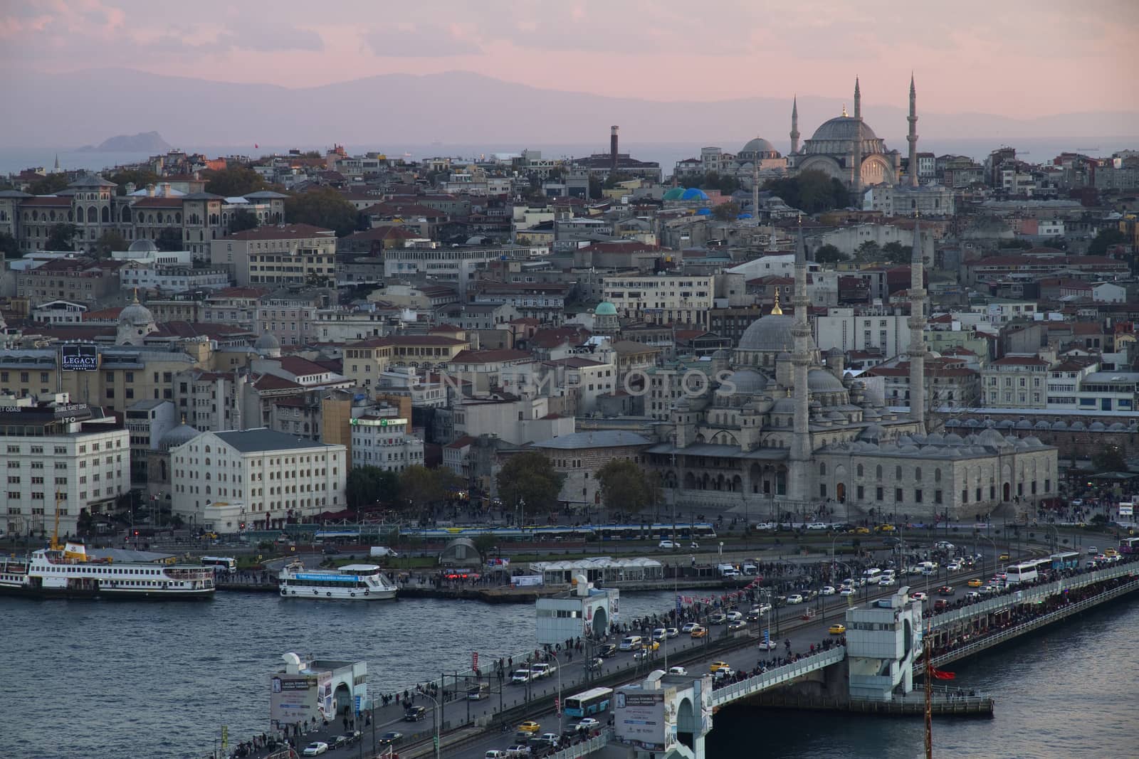 Turkey Istanbul View on Old City and Galata Bridge at Sunset