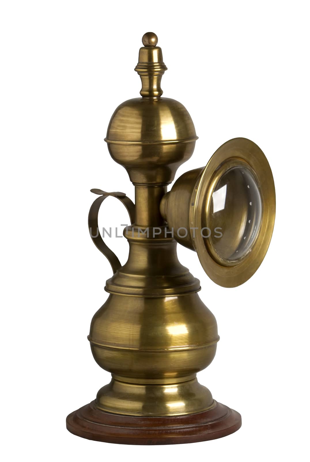 Antique oil lamp, isolated on white