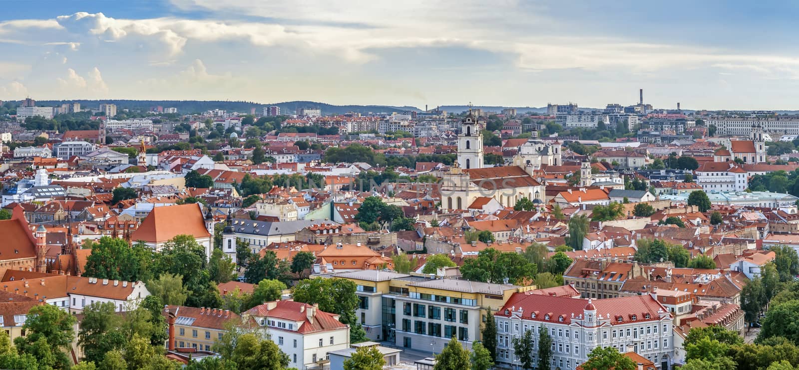 Panoramic cityscape of Vilnius from  Three Crosses hill, Lithuania