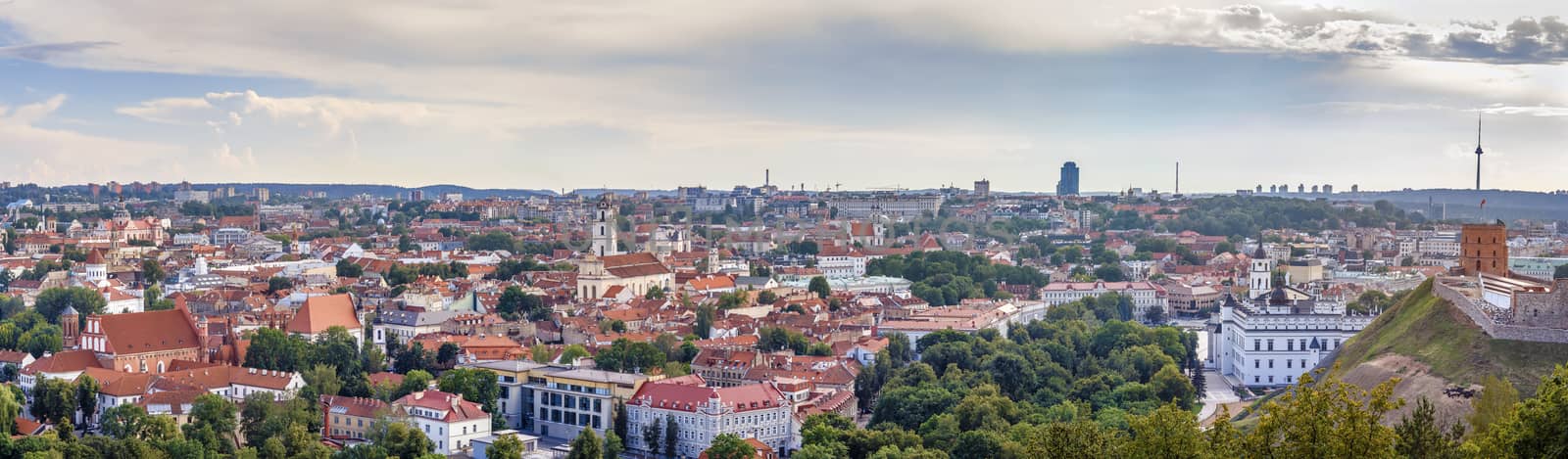 Panoramic cityscape of Vilnius from  Three Crosses hill, Lithuania