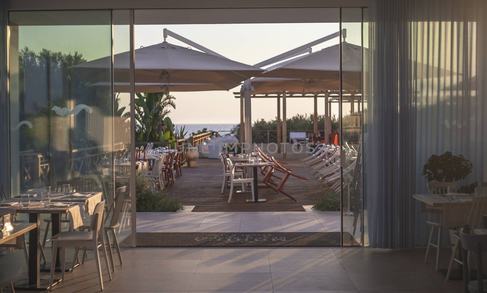 Interior of a Mediterranean restaurant inside a resort