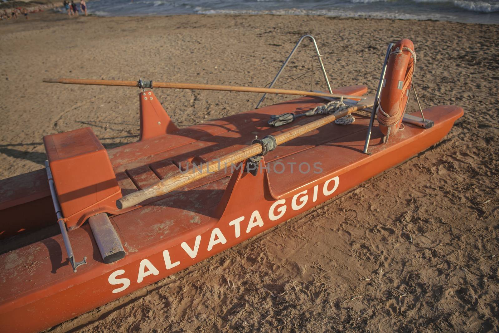 Lifeboat on the Modica's beach in Sicily
