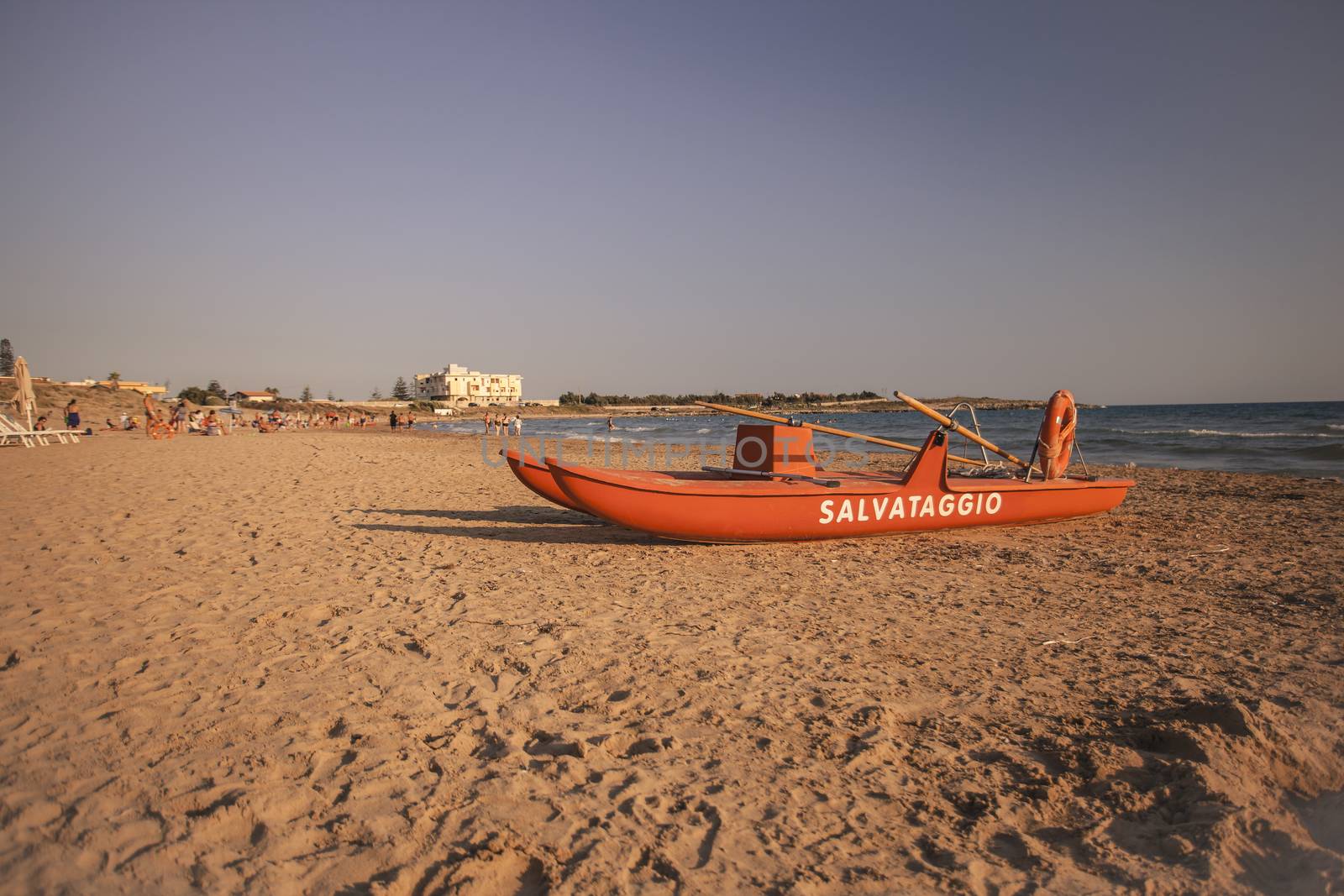 Lifeboat on the Modica's beach in Sicily