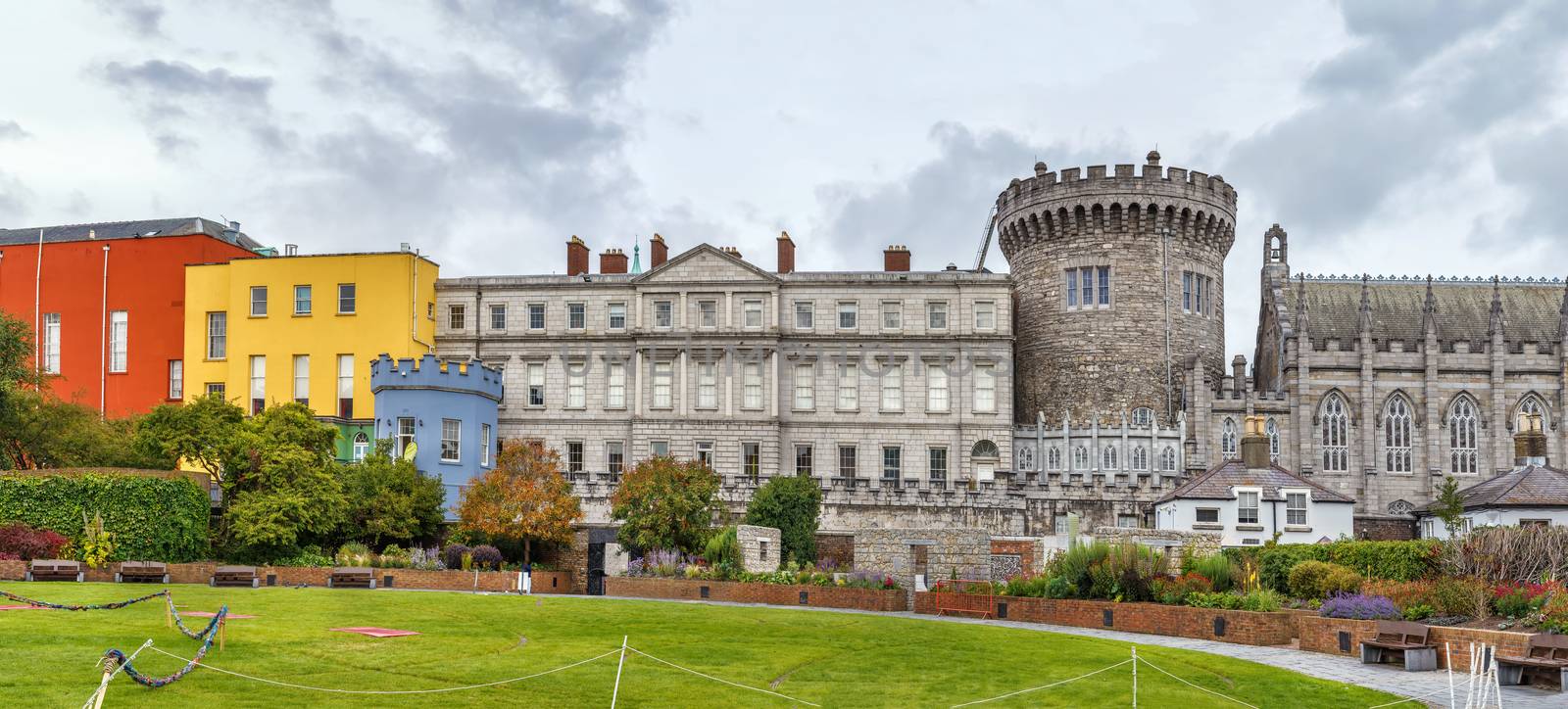 Panoramic view of Dublin castle from garden, Ireland