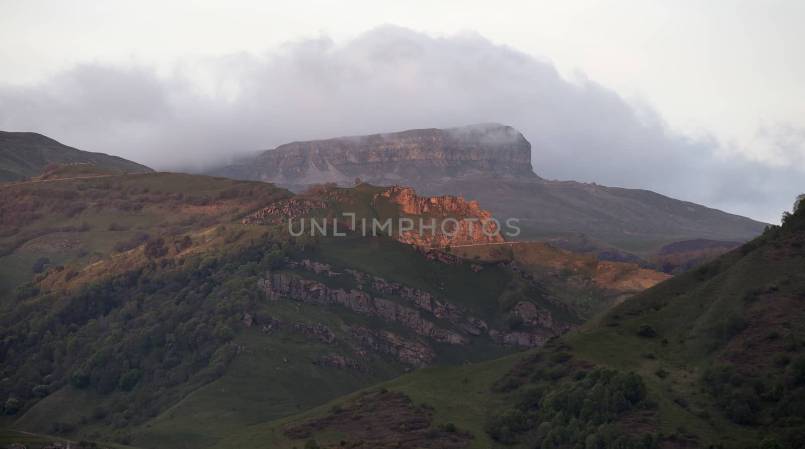 Summer Landscape Mountain Range Shrouded in a Cloud of Fog.