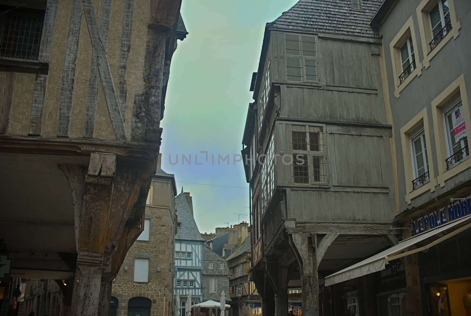 DINAN, FRANCE - April 7th 2019 - Fully restored old medieval traditional houses
