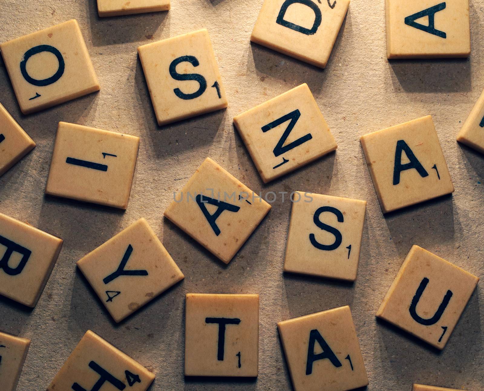 Close up of random scrabble alphabet letters