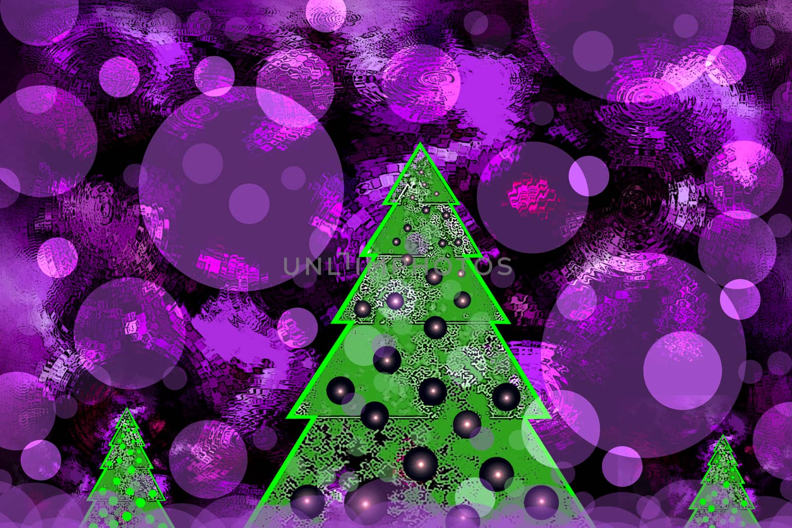 Decorated spruce on a purple background, brings joy and fun, on holidays