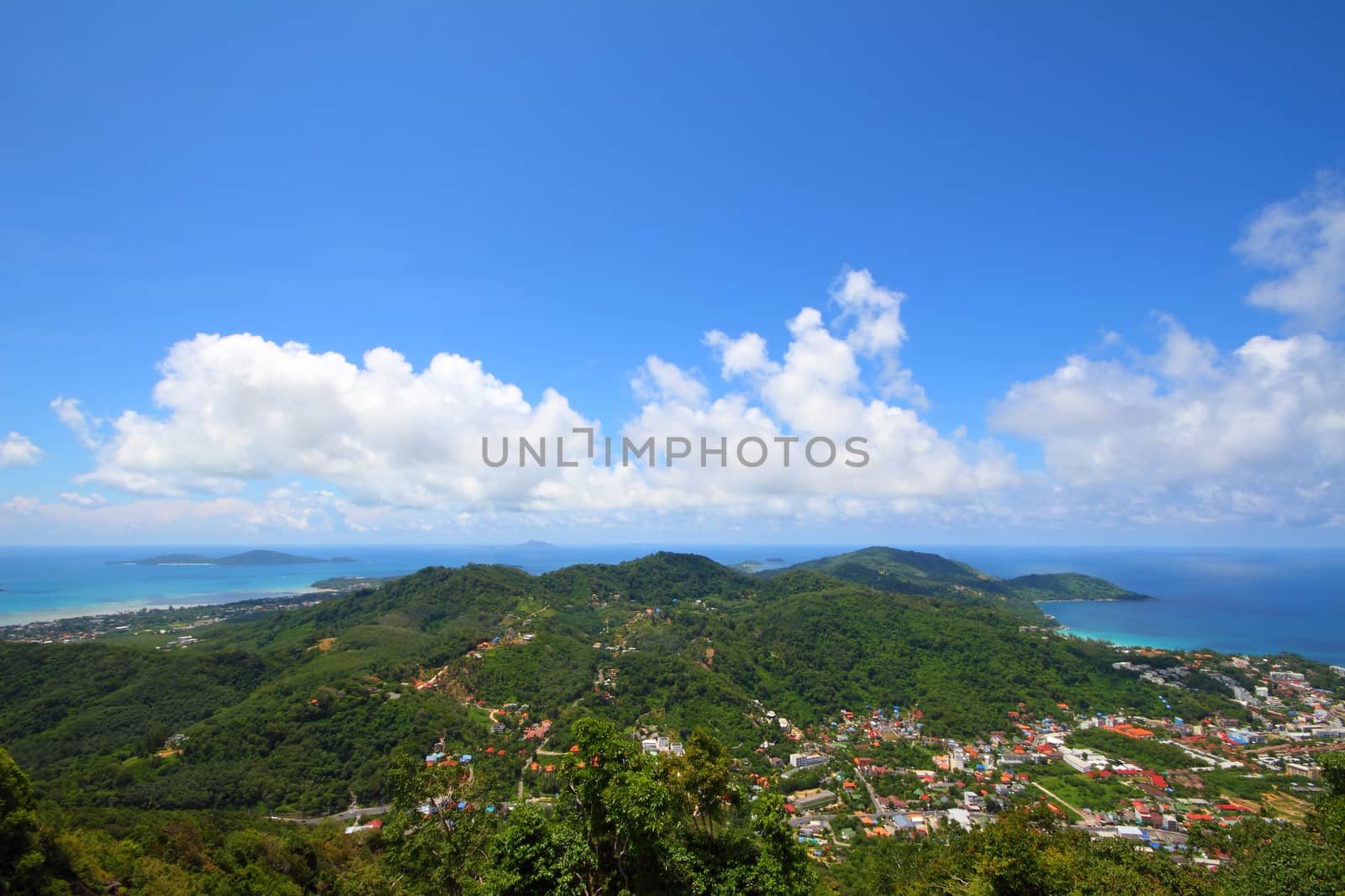 Beautiful of tropical landscape coastline from high view point, Phuket at Thailand.