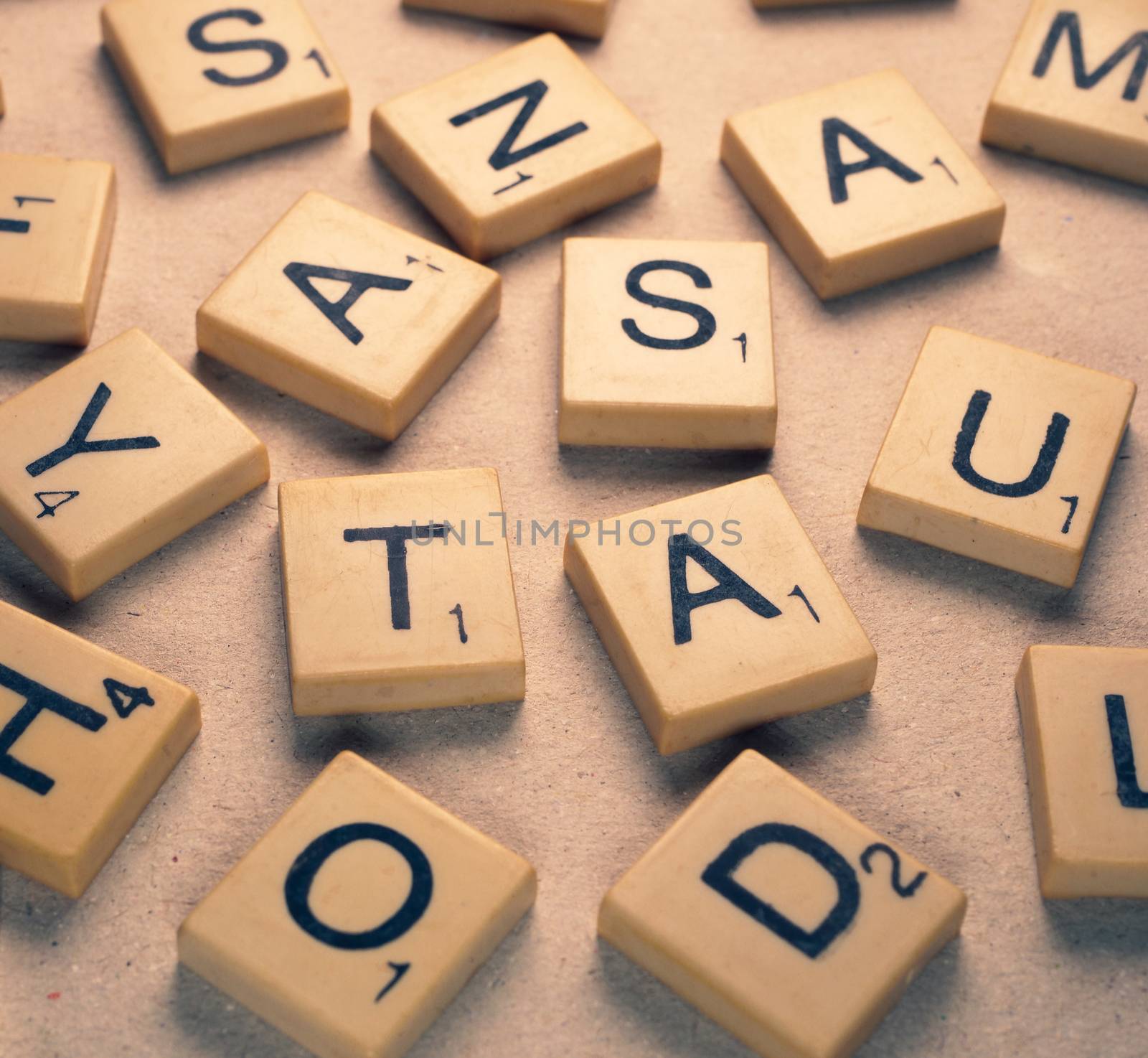 Close up of random scrabble alphabet letters