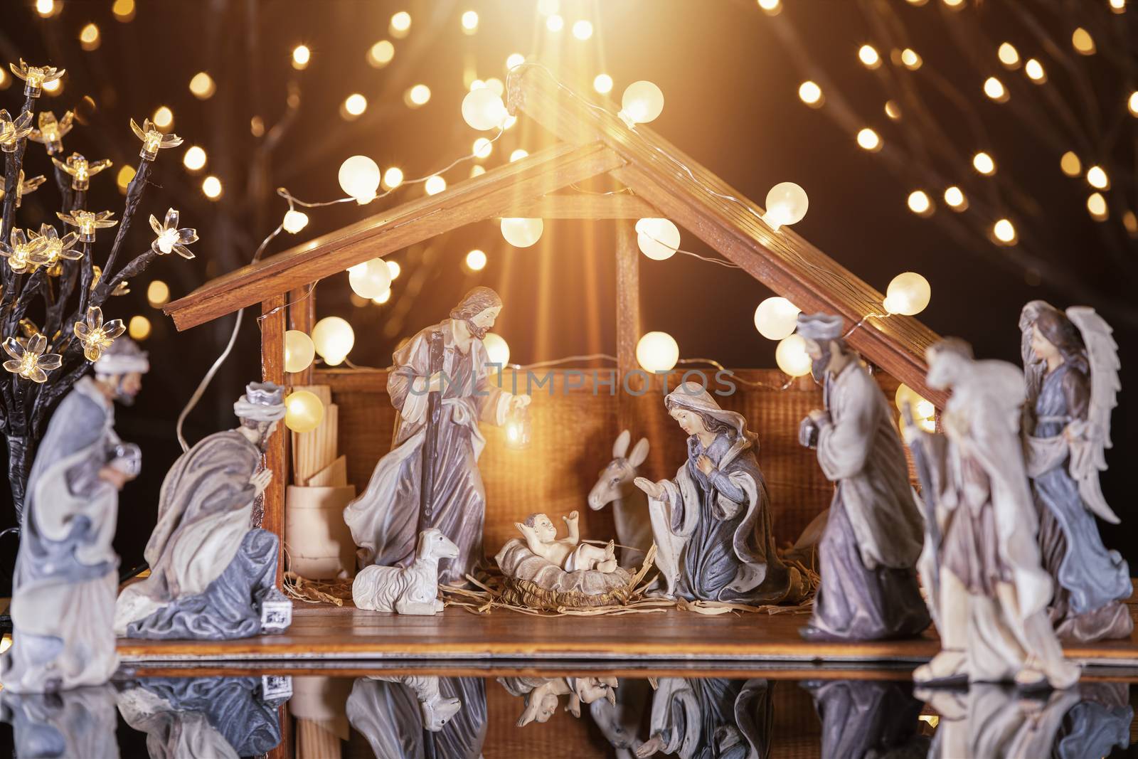 Christmas nativity scene; Jesus Christ, Mary and Joseph by manaemedia