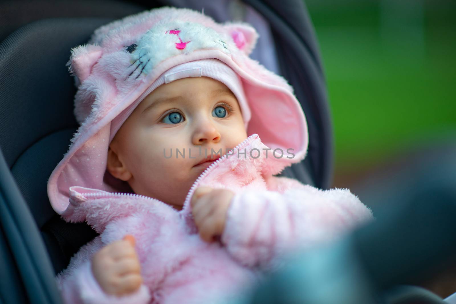 Portrait of adorable baby girl. Childhood. Authentic image