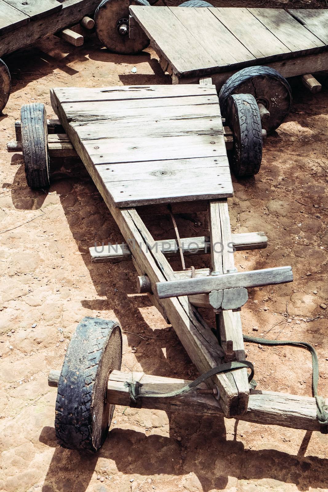 Folk toys, vintage wooden cart,Traditional culture of the Hmong hill tribe. by ponsulak