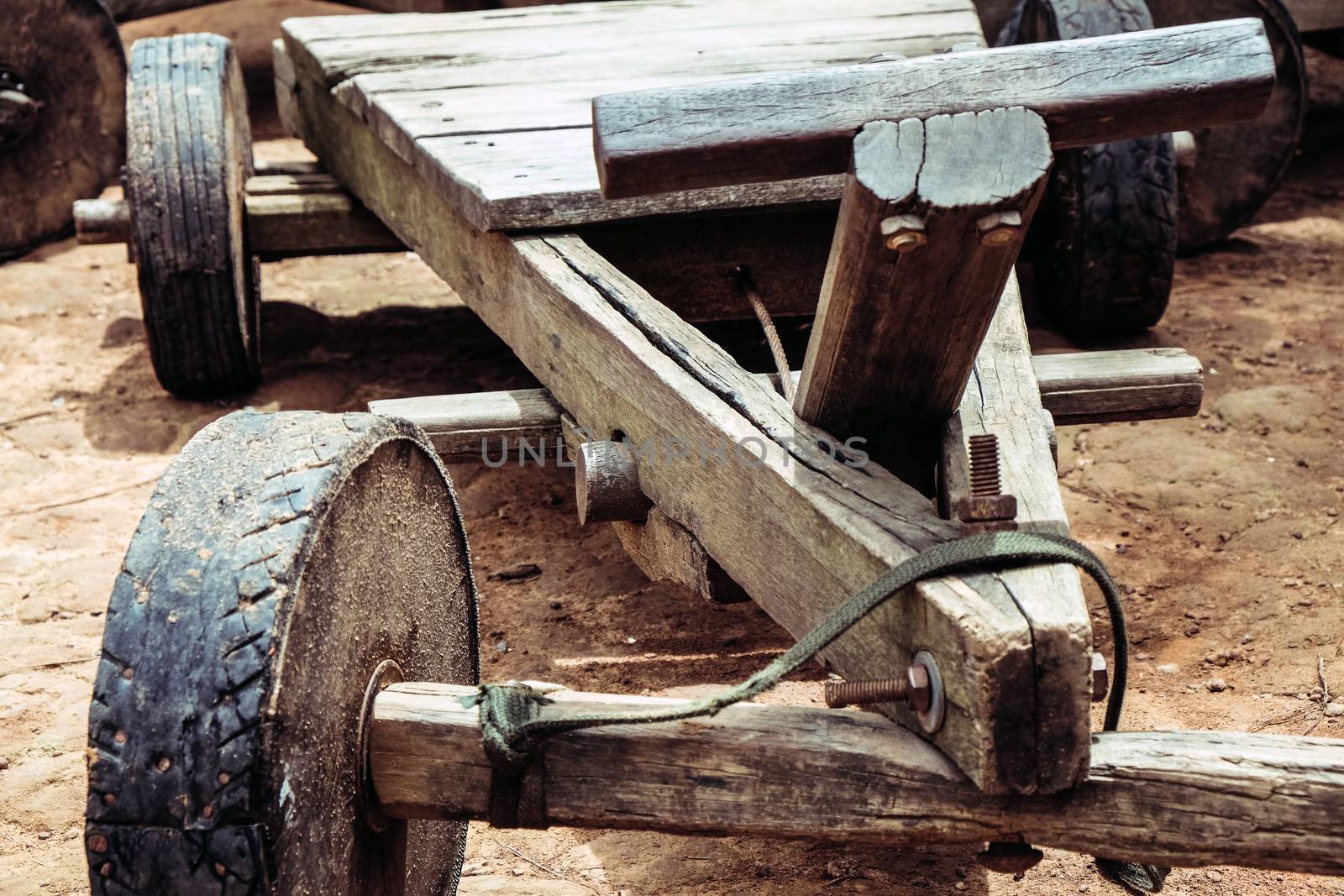 Folk toys, vintage wooden cart,Traditional culture of the Hmong hill tribe.