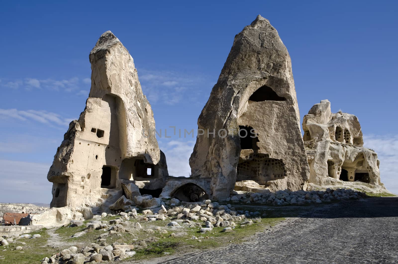 Ancient cave houses near Goreme, Cappadocia, Turkey