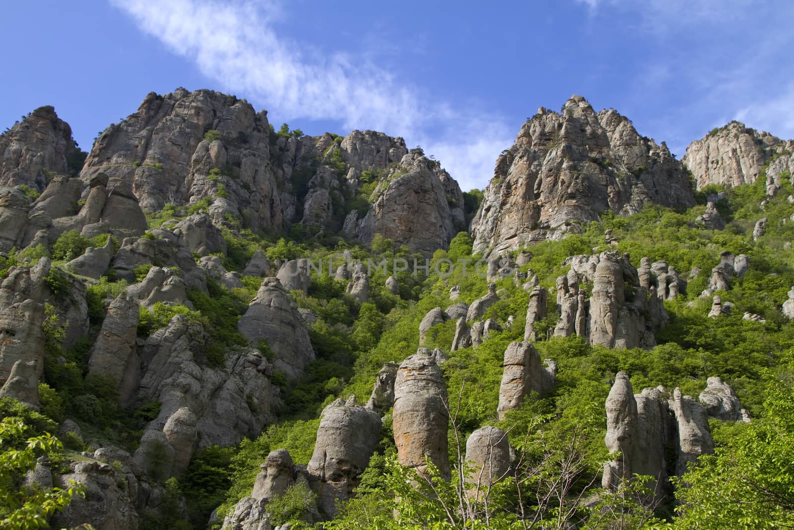 mountain landscape, with amazing rock formations, against the blue sky