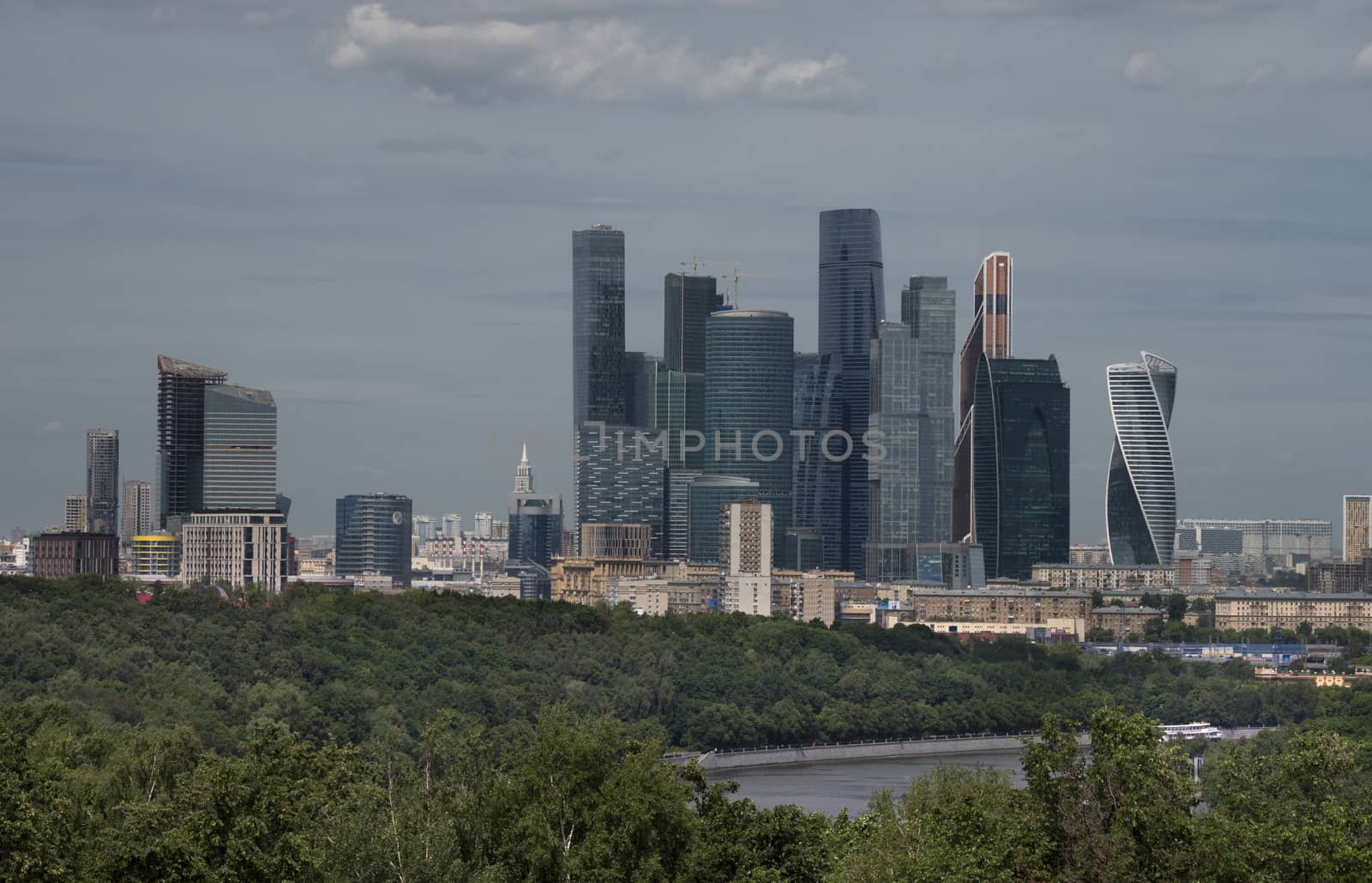 Russia, Moscow, view on river and new city complex