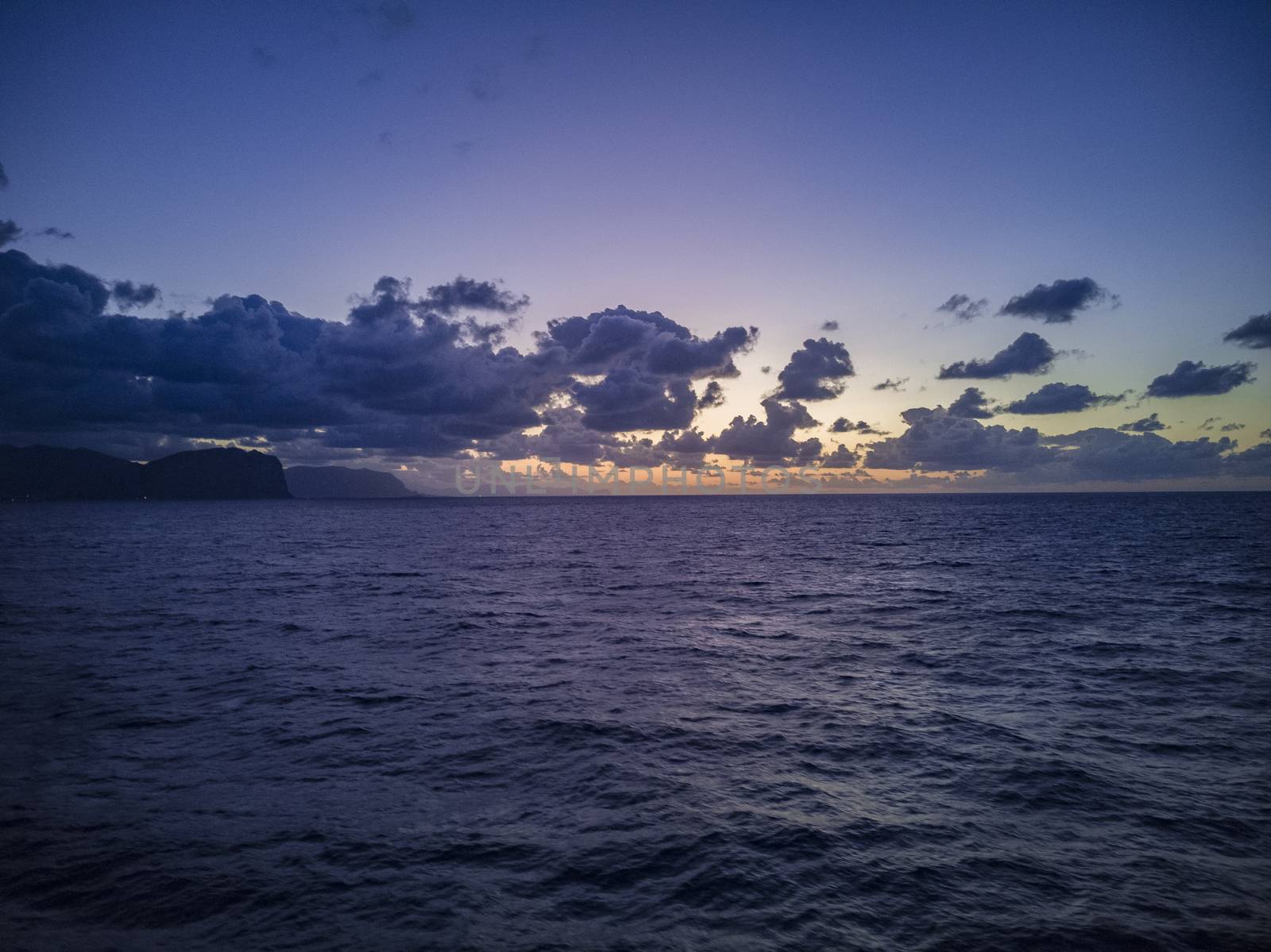 Blue hour on the horizon over the sea in Sicily