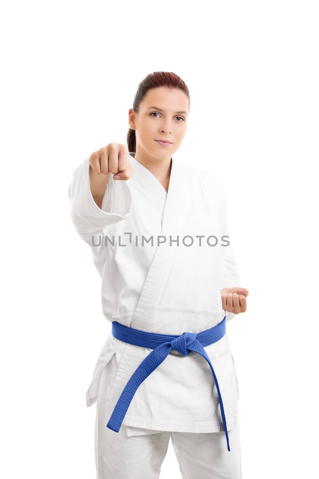 Girl in white kimono with the fist up by Mendelex