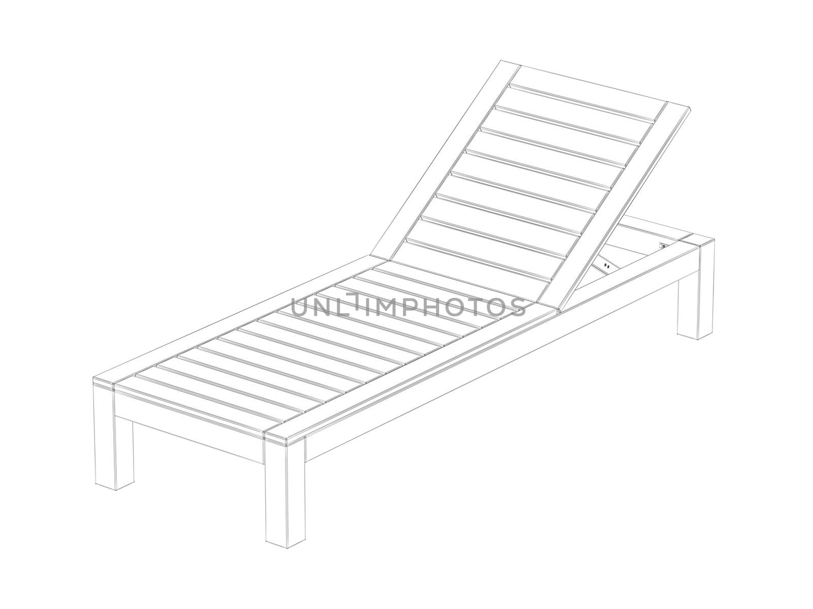 3d wire-frame model of sun lounger on white background