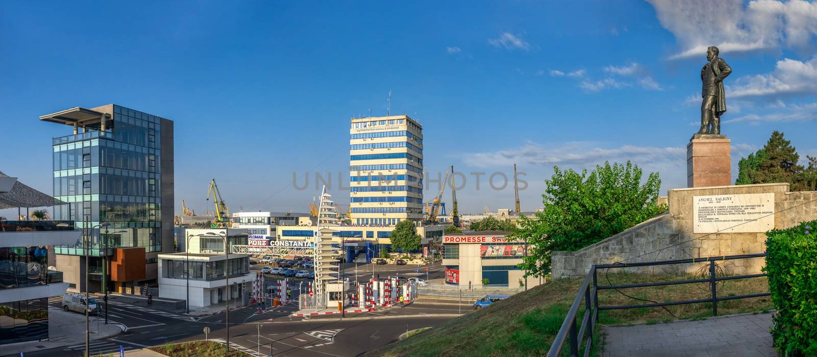 Constanta, Romania – 07.09.2019.  Panoramic view of Industrial and cargo port in Constanta, Romania, on a sunny summer day