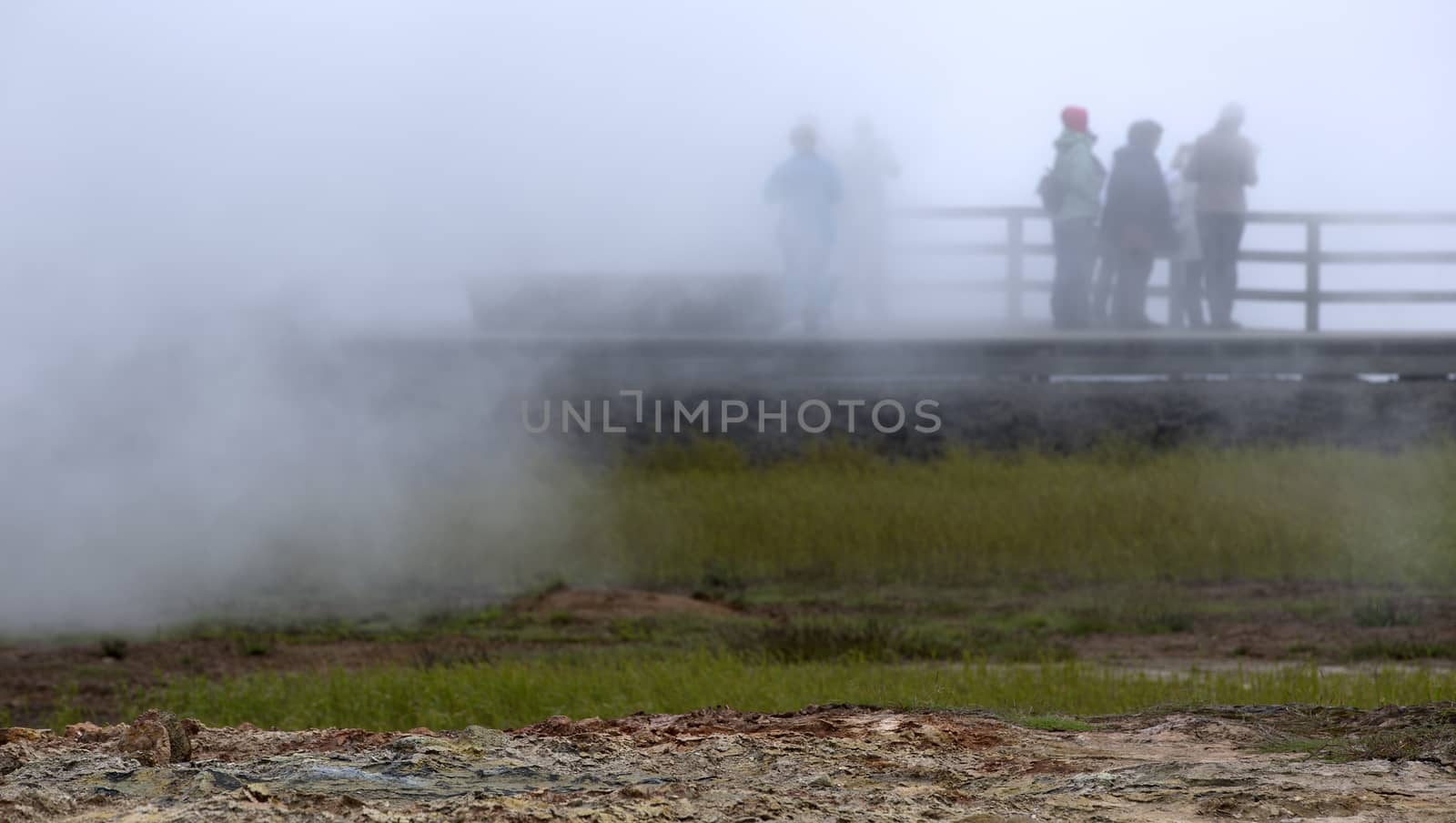 Tourists Walking on Observation Deck in the Geothermal Area Iceland