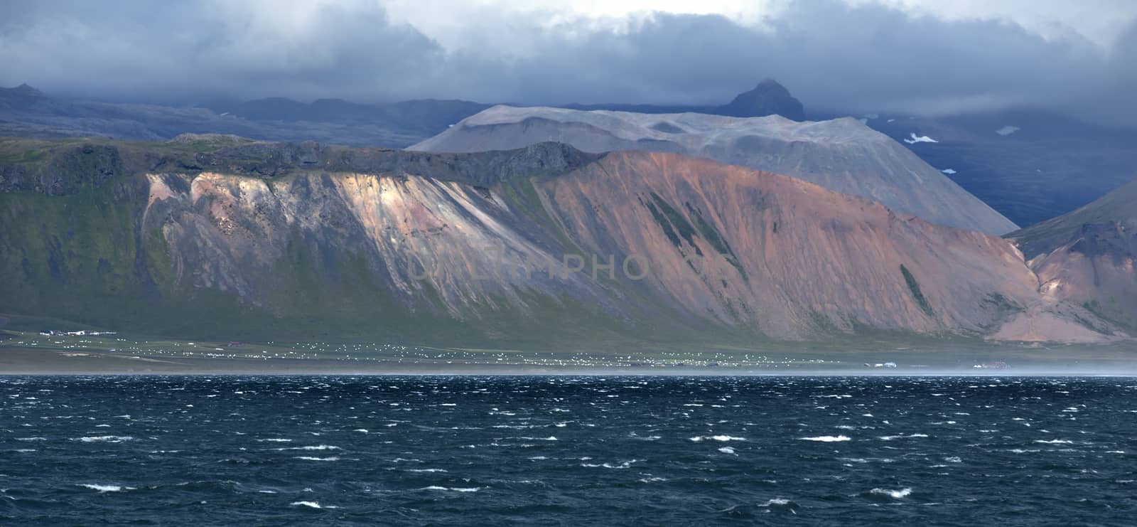 Mountains and Seashore of the Atlantic Ocean, Icelandic Landscape.